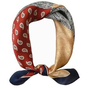 Gold and Red 27.5” Satin Silk Feeling Square Scarf Fashion Head & Neck